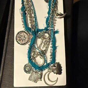 Free People Silver and Teal Charm Necklace